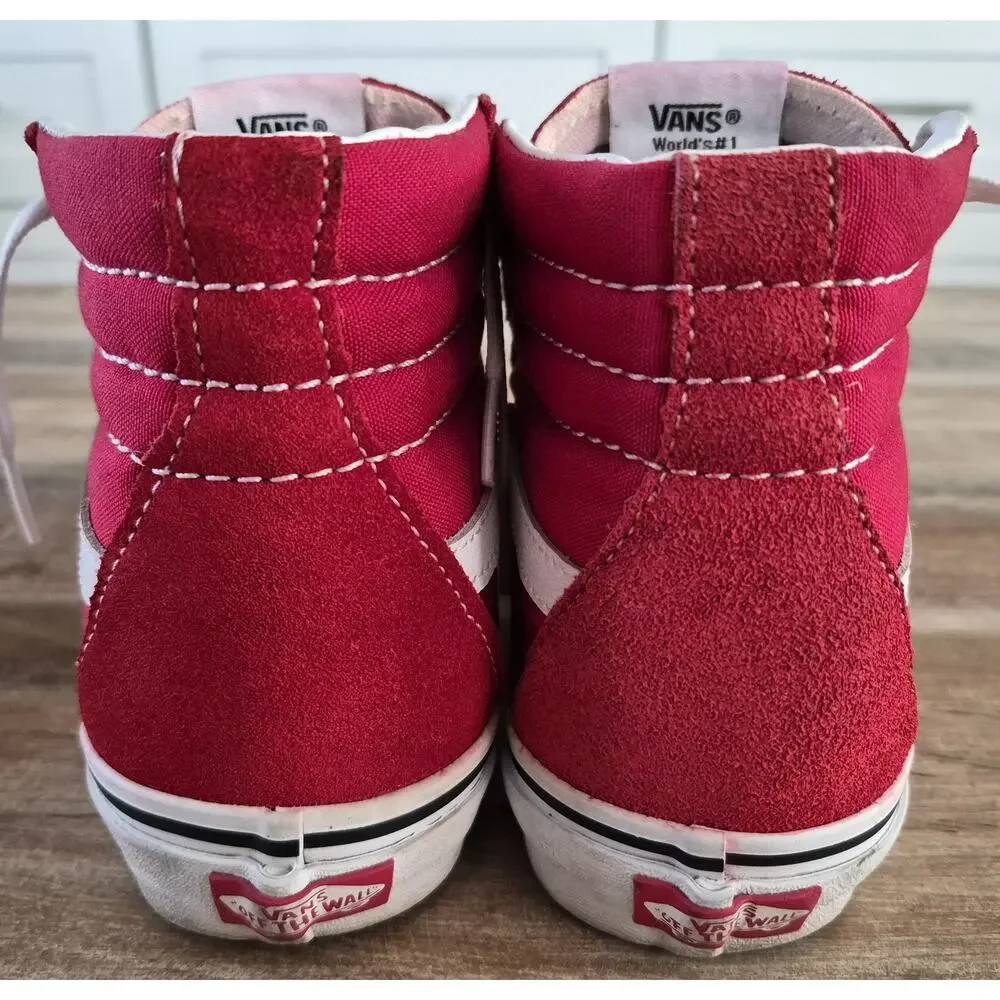 Vans Sk8- Hi Red/ True White Canvas Suede Skate Shoes Sneakers Size 7.5 Women's